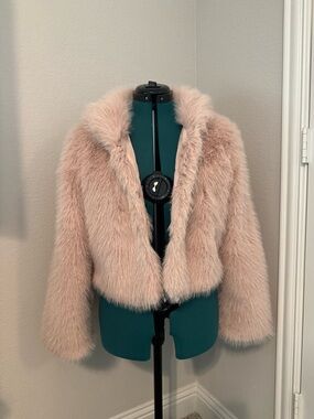 Altar'd State Blush Faux Fur Cropped Jacket